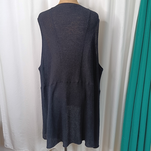SOLD Eileen Fisher Woman Sz 3X Black Italian Wool Waterfall Open Front Vest - Picture 3 of 6